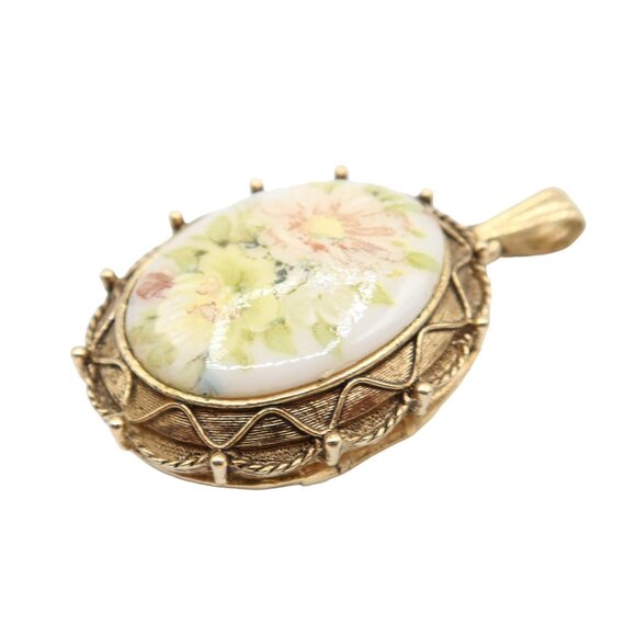 Vintage LUZIER Floral & Goldtone Solid Perfume Locket Pendant 1.25" - Picture 2 of 6